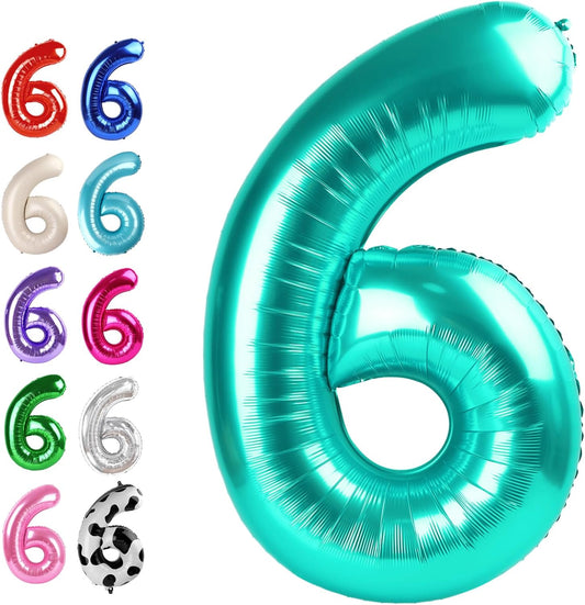 Teal Blue 40 Inch Mylar Foil Number 6 Balloon, Birthday Digital Balloons for 6 16 Boy Girl Party Decorations Supplies,Teal Blue Big Helium Balloon Numbers for 26 36 46 60 Men Women Anniversary