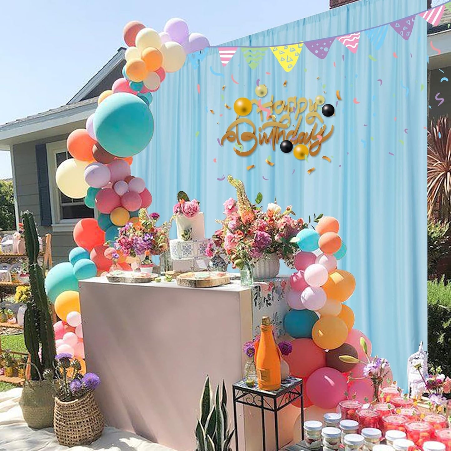 MYSKY HOME 10ft x 7ft Light Blue Backdrop Curtains for Parties, Weddings, Stage, Baby Showers, Birthdays - 5ft x 7ft, 2 Panels