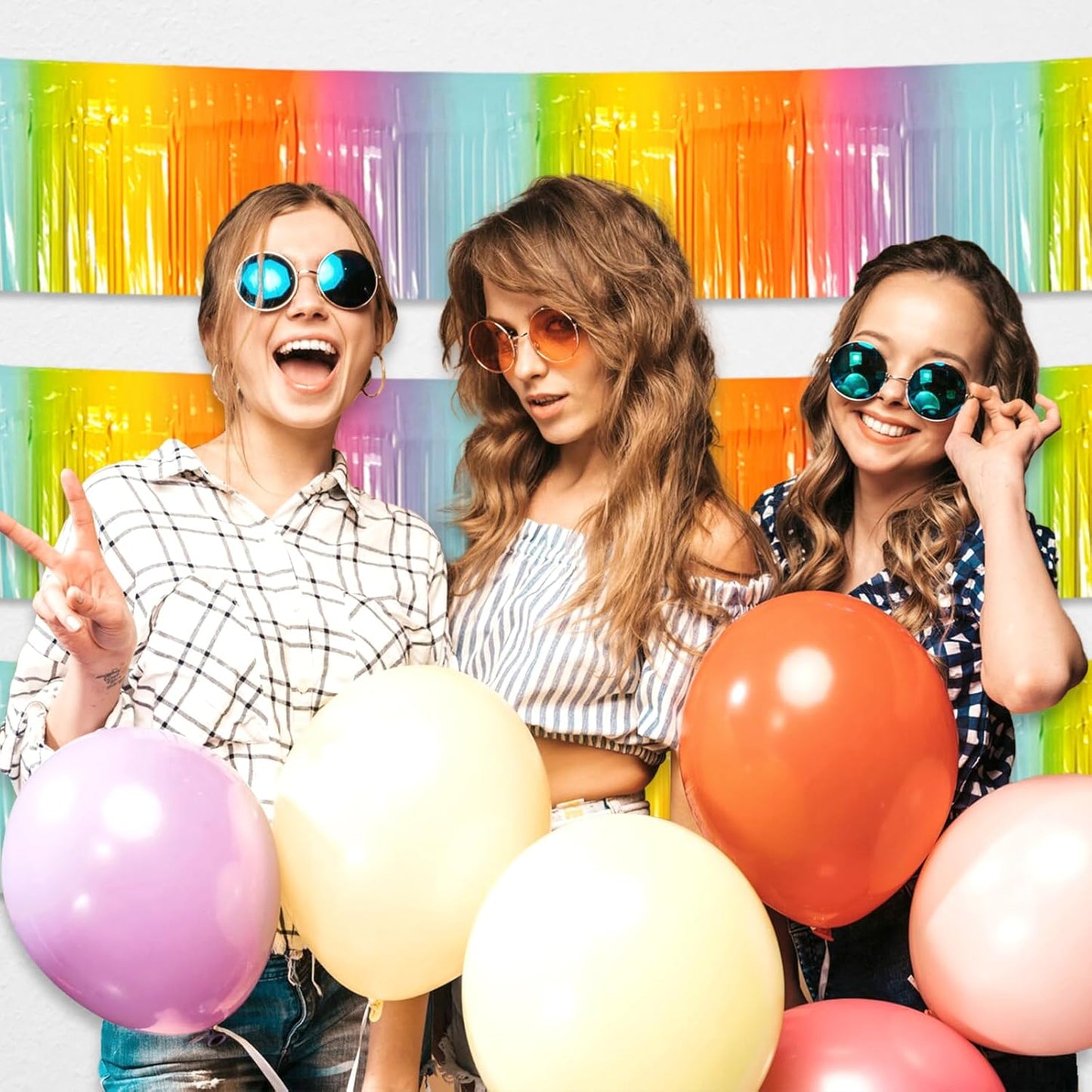 4 Pack 10 Feet Rainbow Foil Fringe Garland Metallic Tinsel Streamers Banner Wall Hanging Curtain Backdrop for Parade Floats, Wedding, Graduate, Mother's Day, Birthday Party Decoration