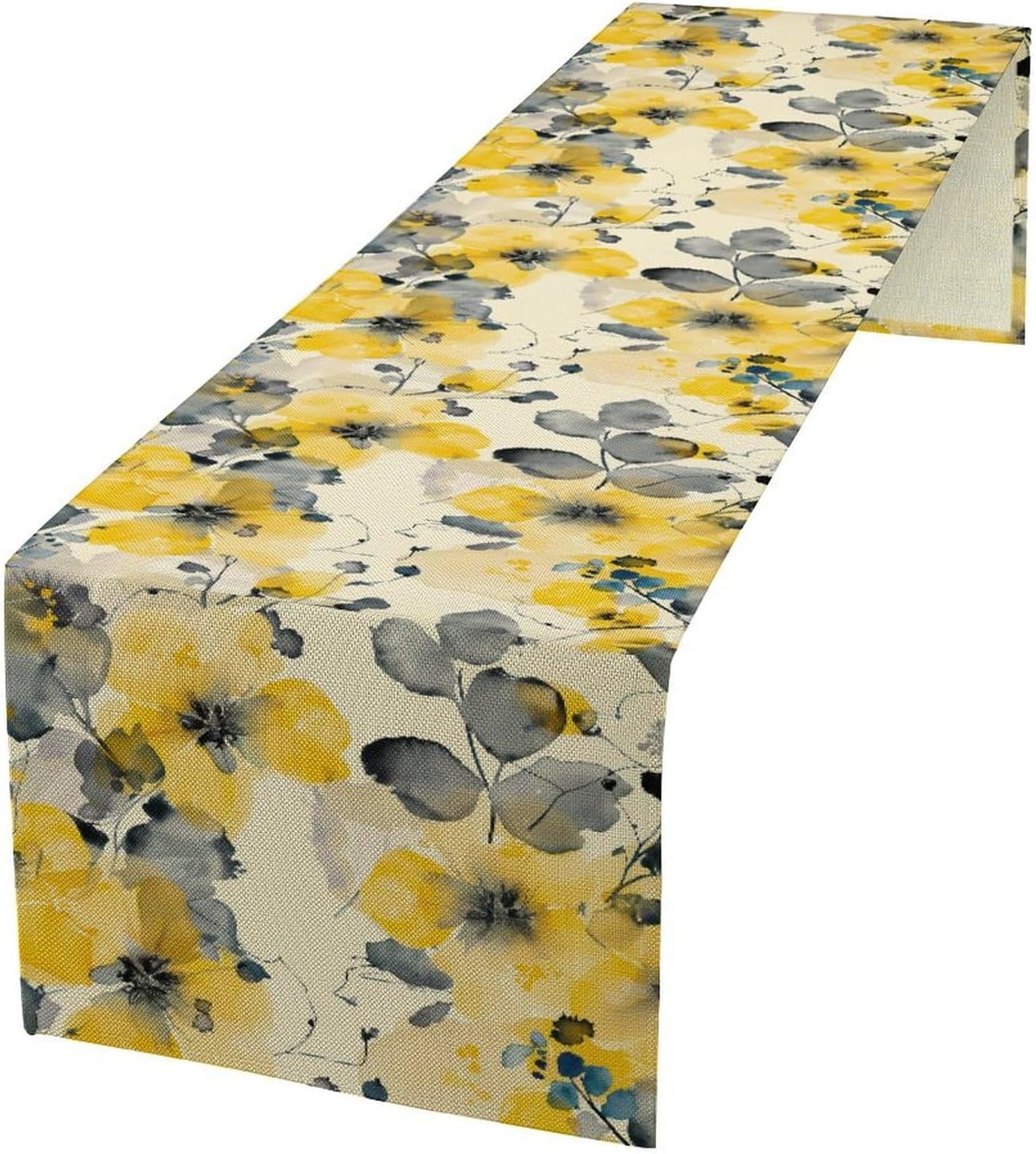 Floral Table Runner,Yellow Flowers Spring Print Table Cloth Kitchen Dining Table Home Party Decoration 13x36 Inch