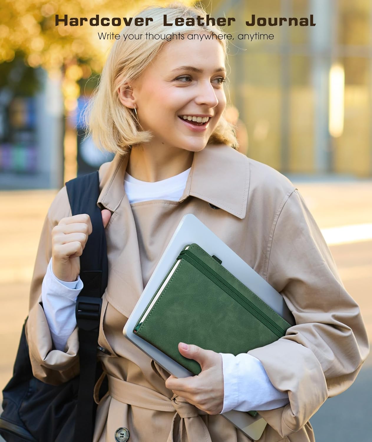 Lined Journal Notebook for Women Men, 256 Numbered Pages Hardcover Leather Journals for Writing, A5 Journaling Notebooks, College Ruled Journal for Business Work School 5.75" x 8.38" Green