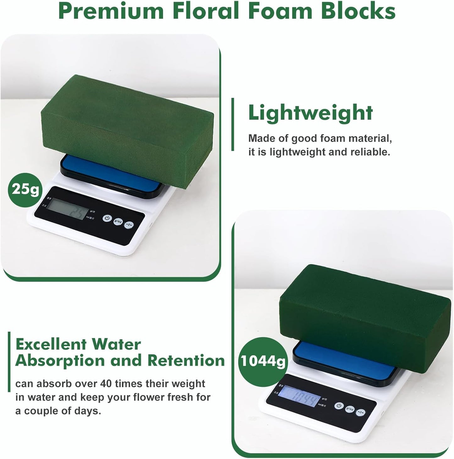 8 Pcs Floral Foam Blocks for Fresh & Artificial Flowers, 7.8" L x 3.5" W x 2.4" H Wet & Dry Green Flower Foam for Indoor Outdoor Floral Arrangements, Foam Bricks for Wedding, Birthdays, Home Décor