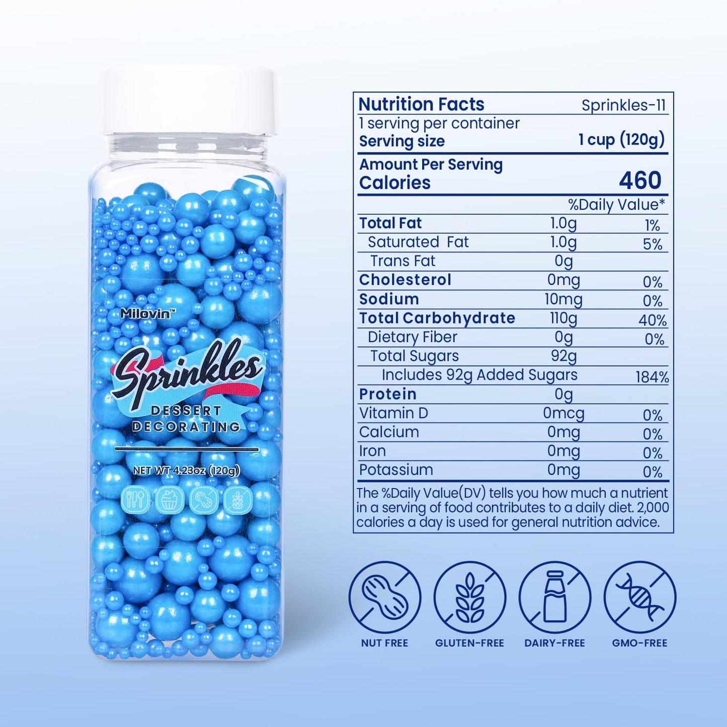 Edible Pearls for Cake Decorating, Blue Pearl Sprinkles, Blue Sprinkles for Cookies, Macaron, Cake, and Ice Cream Topping, Perfect for Independence Day, Holidays, Birthday and Baby Shower(120g/4.23oz)