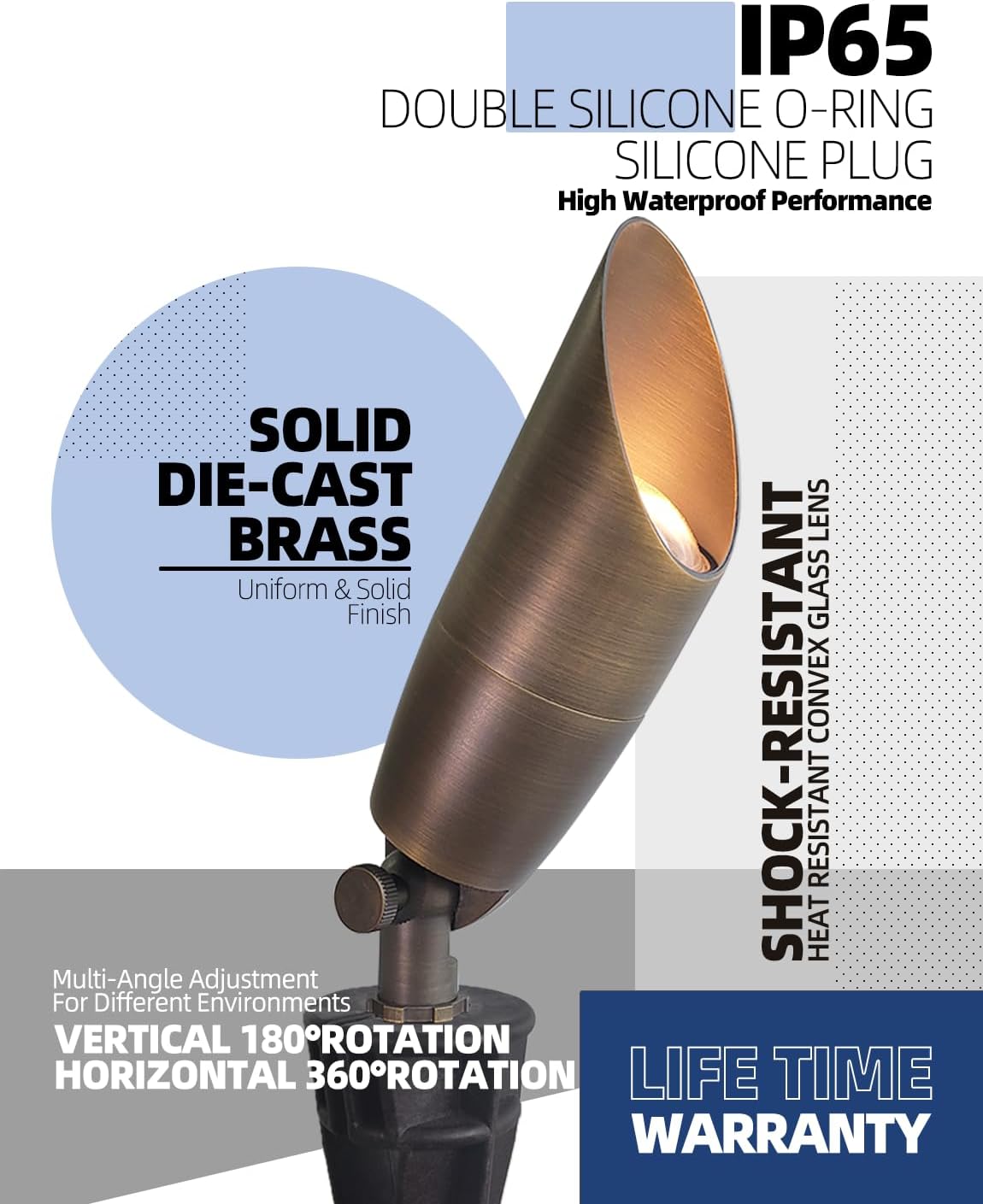 MALORY Solid Brass Landscape Spotlight 12-Pack with Bulb(S06), Low Voltage Front and Backyard Landscape Lighting with Large Rugged Slot Spike & Wire Connector,12V AC/DC Garden Patio Spot Up Light