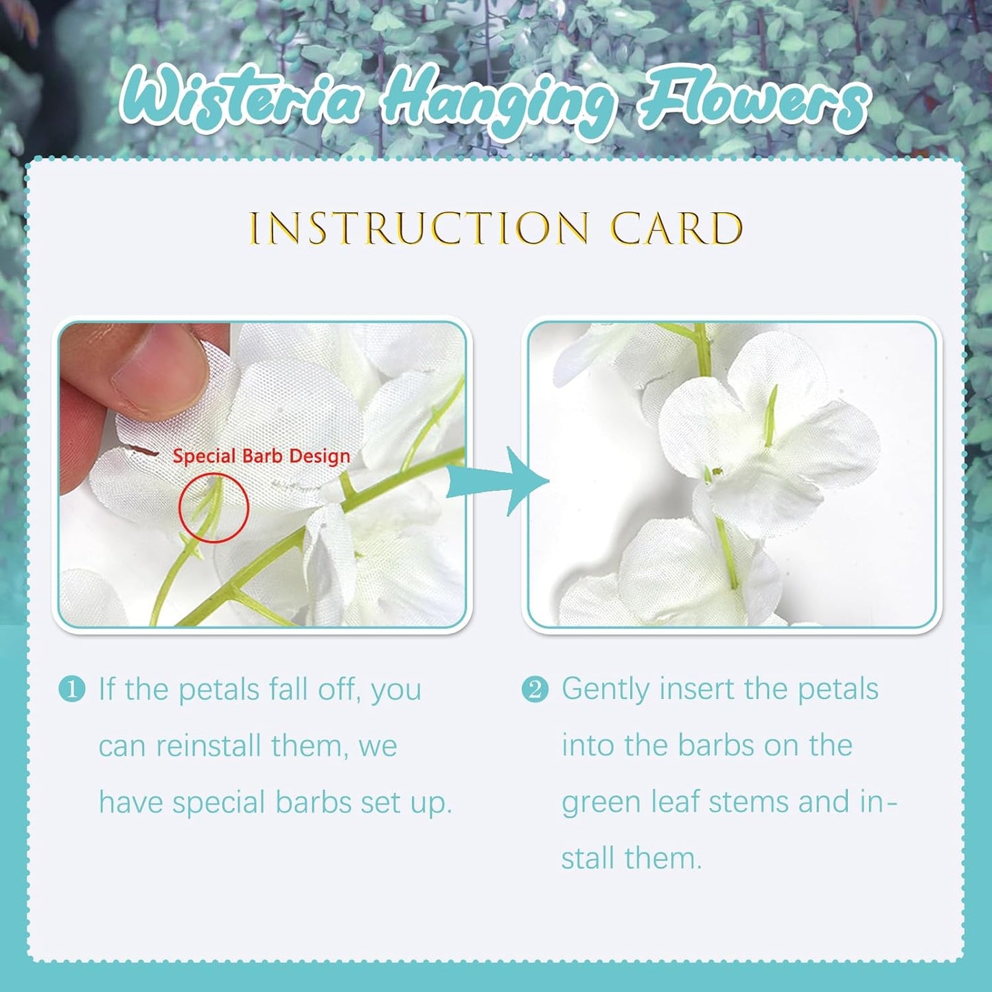 36 Pack Teal Wisteria Hanging Flowers, 3.44 Ft Fake Hanging Flowers, Artificial Wisteria Garland Vines for Wedding Room Backdrop Outdoor Patio Garden Decoration