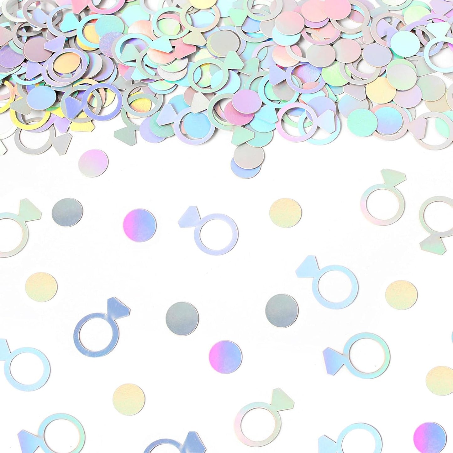 200PC Wedding Confetti for Tables Bachelorette Confetti Ring Confetti Scatters Suitable for Iridescent Themed Bridal Shower Engagement Hen Party Decorations
