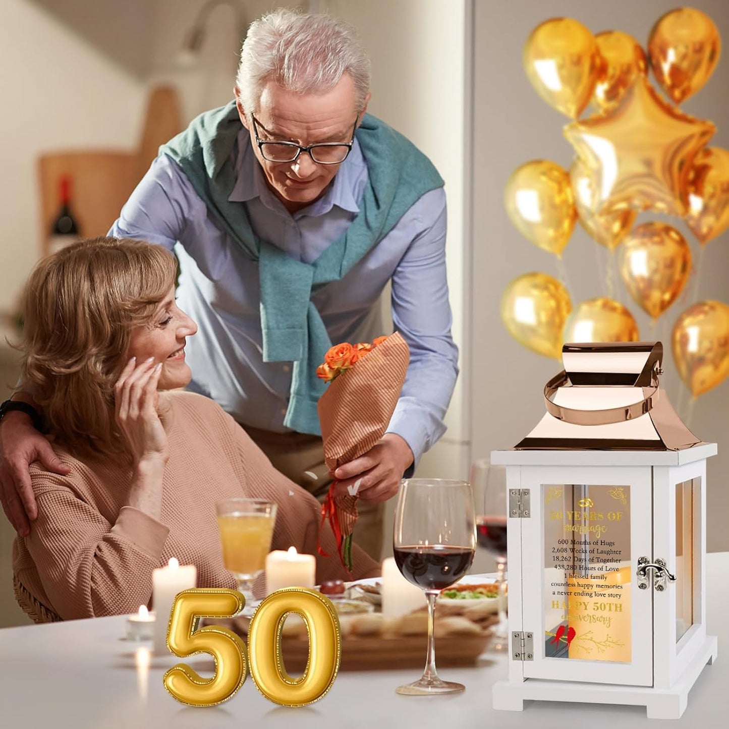 50th Wedding Anniversary Lantern - Happy 50th Anniversary Decoration for Couple, Parents, Grandparents