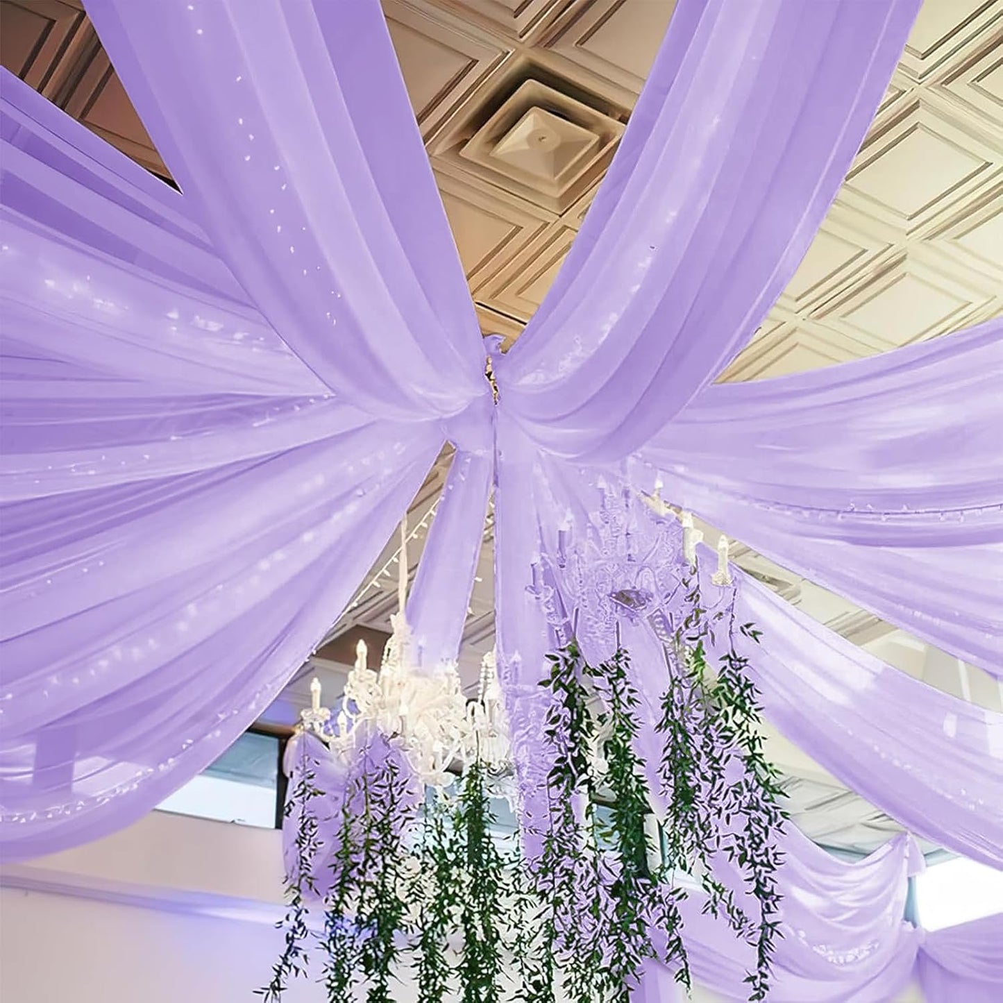 6 Panels Lilac Wedding Ceiling Drapes 5ftx30ft Ceiling Drapes Chiffon Fabric Arch Draping Sheer Curtains Soft Drapery Draping Wedding Ceiling Decorations for Party Ceremony Stage Swag