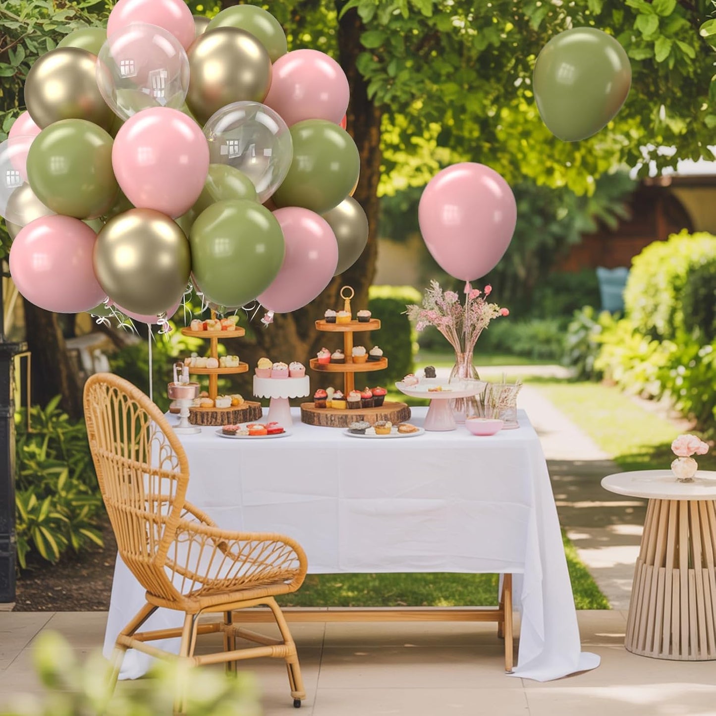 Retro Sage Green and Pink Balloons, 12 inch Metallic Gold Olive Green Pink Clear Latex Balloon for Jungle Safari, Christmas, Nutcracker, Woodland, Birthday Party Decoration