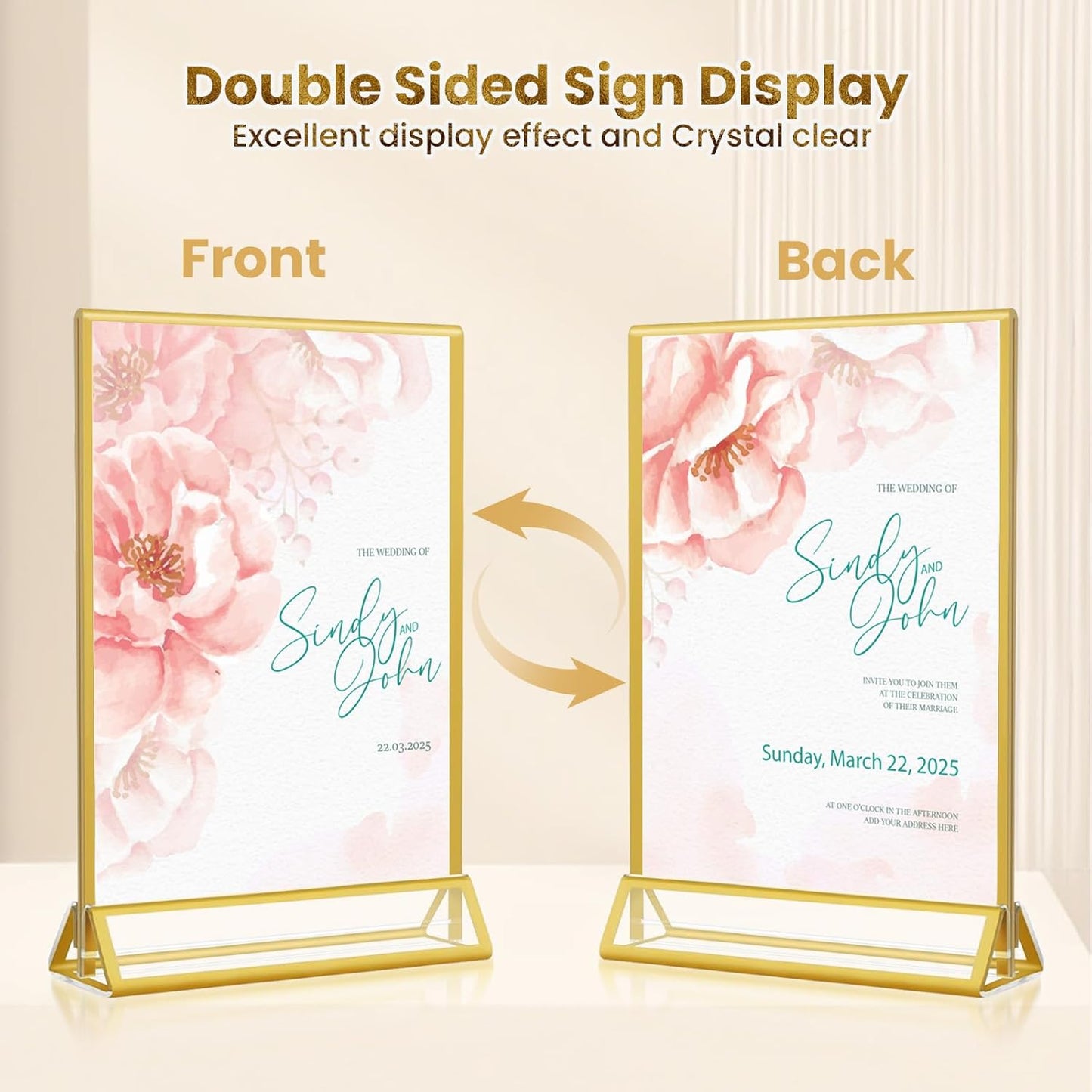 Acrylic Gold Sign Holders 4x6, 12 Pack Wedding Gold Table Number Holders, Double Sided Photo Display Picture Frame Paper Stand, Clear Flyer Stand Menu Holder for Wedding, Home, Party, Restaurant