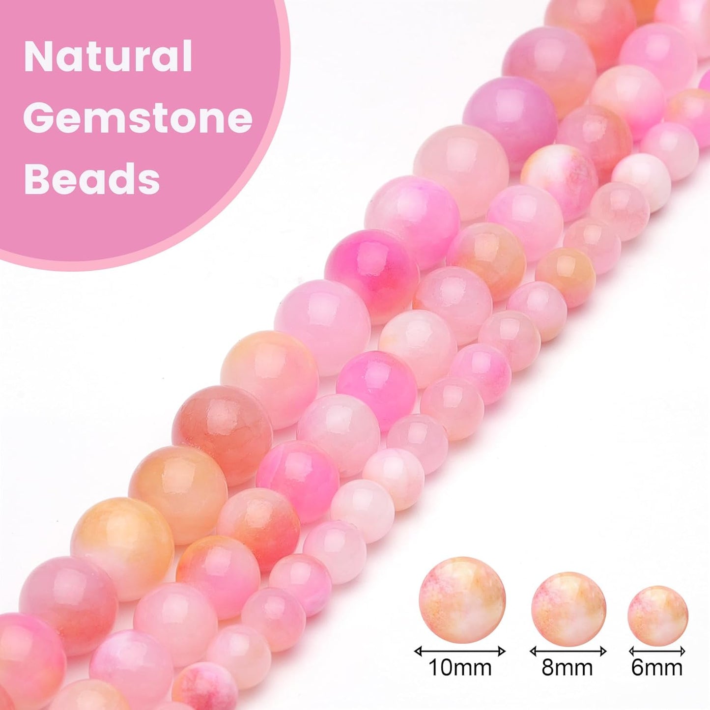 8mm Natural Stone Beads for Jewelry Making,Pink Yellow Jade Polished Smooth Round Gemstone Beads for Bracelet Necklace 15 Inch