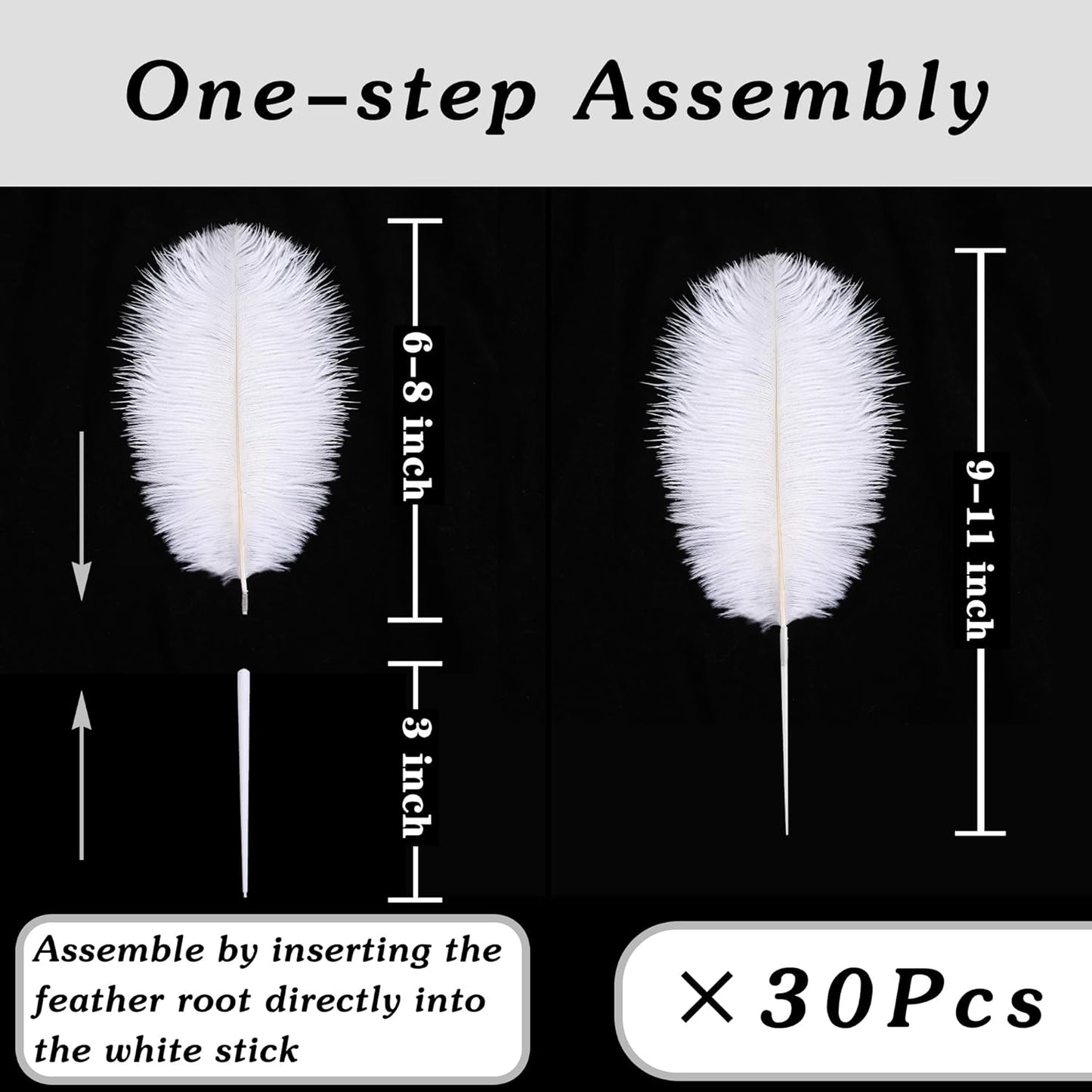 SOGUGOM White Craft Ostrich Feathers - 30PCS 6-8 inch Ostrich Feathers Kit for Centerpieces, Kindergarten Crafts, Hats and DIY Projects(White)