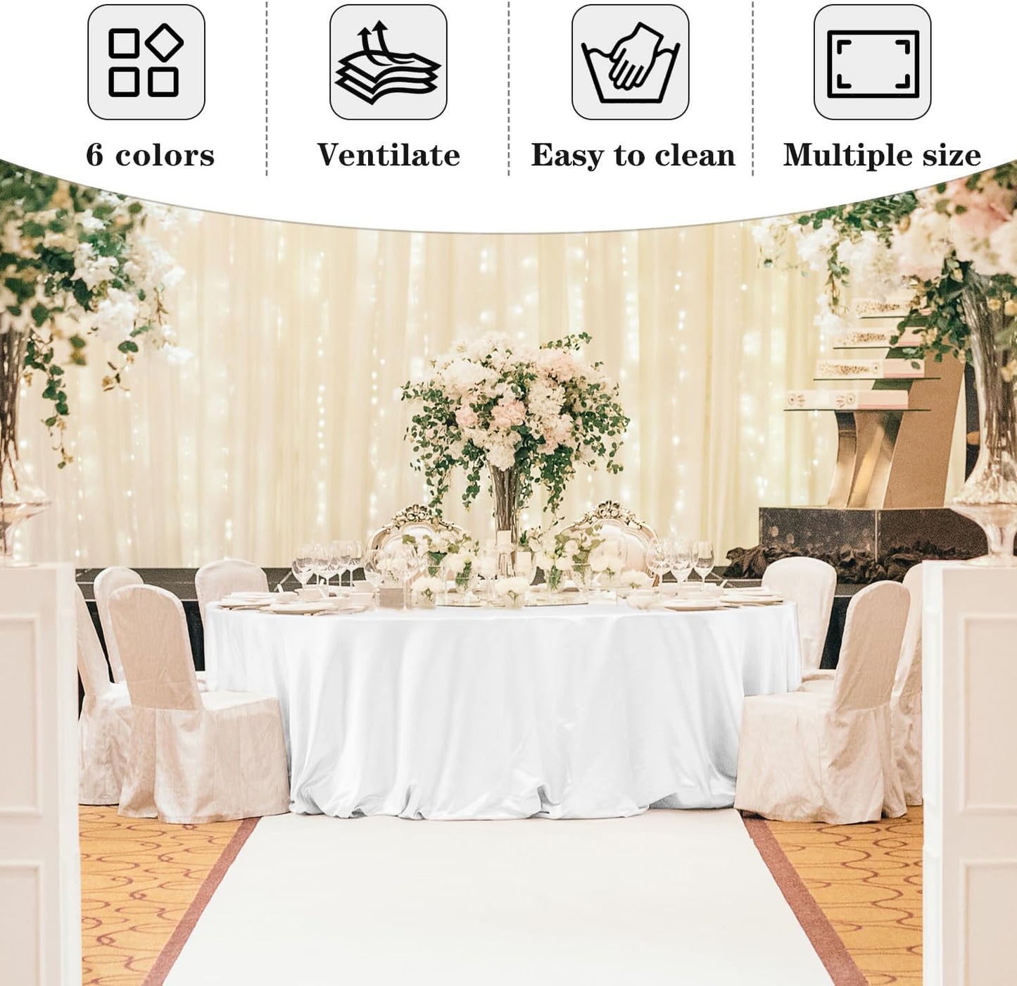 Fitable 6 Pack White Tablecloths for Round Tables - 108 Inches in Diameter - Stain Resistant and Washable Table Clothes, Polyester Fabric Table Covers for Wedding, Party, Banquet, Formal Events