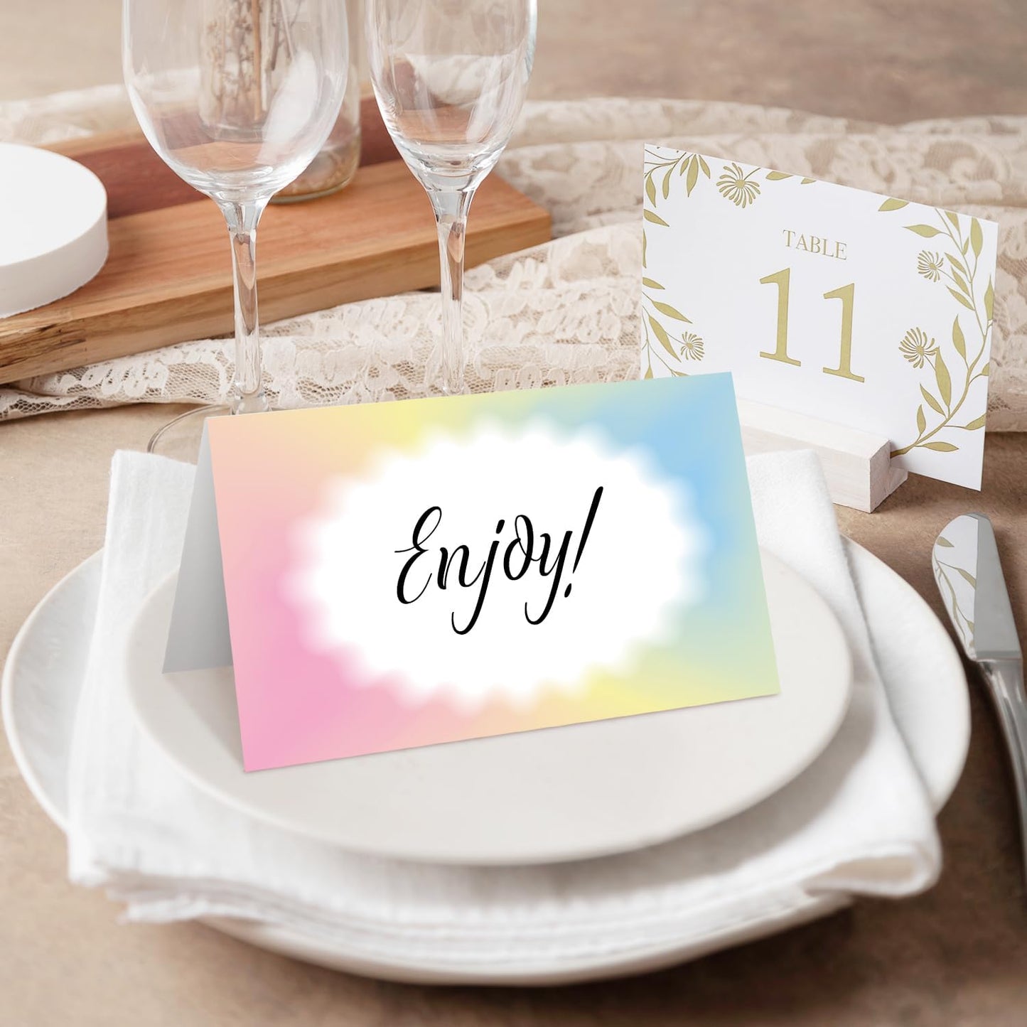 25 Color Gradient Place Cards for Table Seating, Colorful Wedding Name Place Card, Tent Cards for Birthday Bridal Shower Baby Shower Reception Dinner Party Decorations -A02