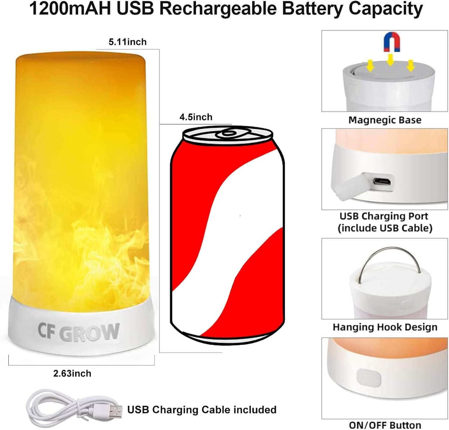 LED Flame Light, Flame lamp Candles Fire Lanterns Outdoor Hanging Lamps,USB Rechargeable Waterproof Dimmable 4 Modes Lantern,Outdoor Flickering Light Bulb with Gravity Sensing Effect&Magnetic Base