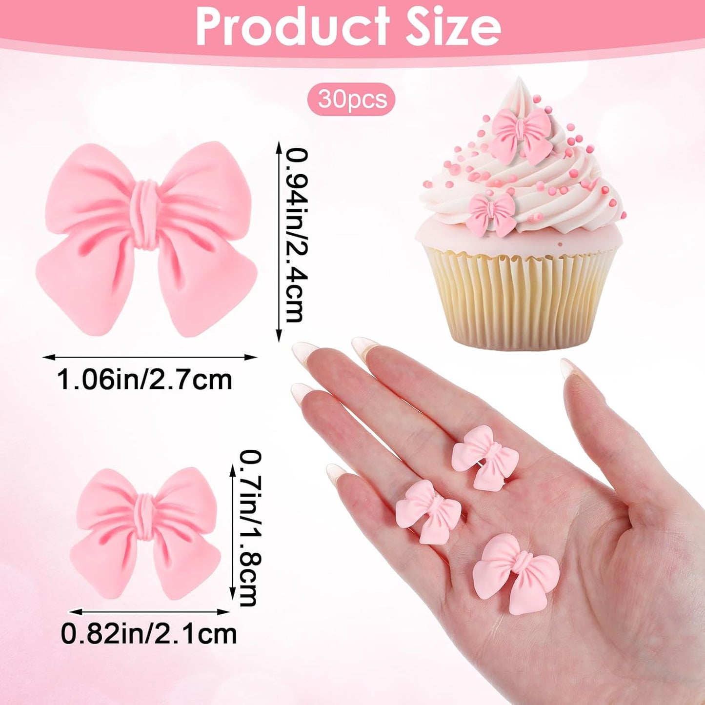 30Pcs Pink Bow Cupcake Decorations, Bow Cake Topper Supplies, Pink Bows Cupcake Toppers, Bowknot Cupcakes Toppers Cake Dessert Picks Decoration for Baby Shower Birthday