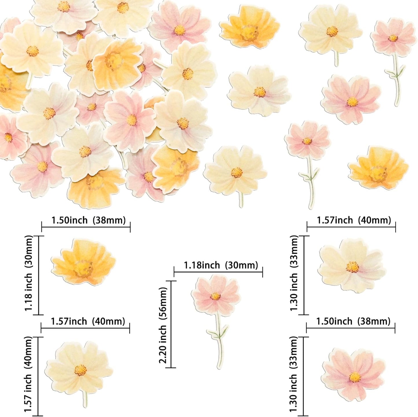 Ephlyn 50Pcs Edible Flower Cupcake Toppers Wafer Paper Spring Bridal Engagement Baby Shower Birthday Party Cupcake Picks Anniversary Party Decorations Supplies Multi