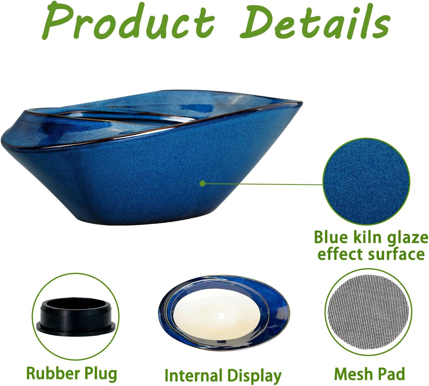 Bonsai Tree Pot - Ceramic Planter Pot with Drainage Hole 12 Inch Bonsai Pots Decorative Orchid Succulent Plant Pots for Indoor Outdoor Plants Blue