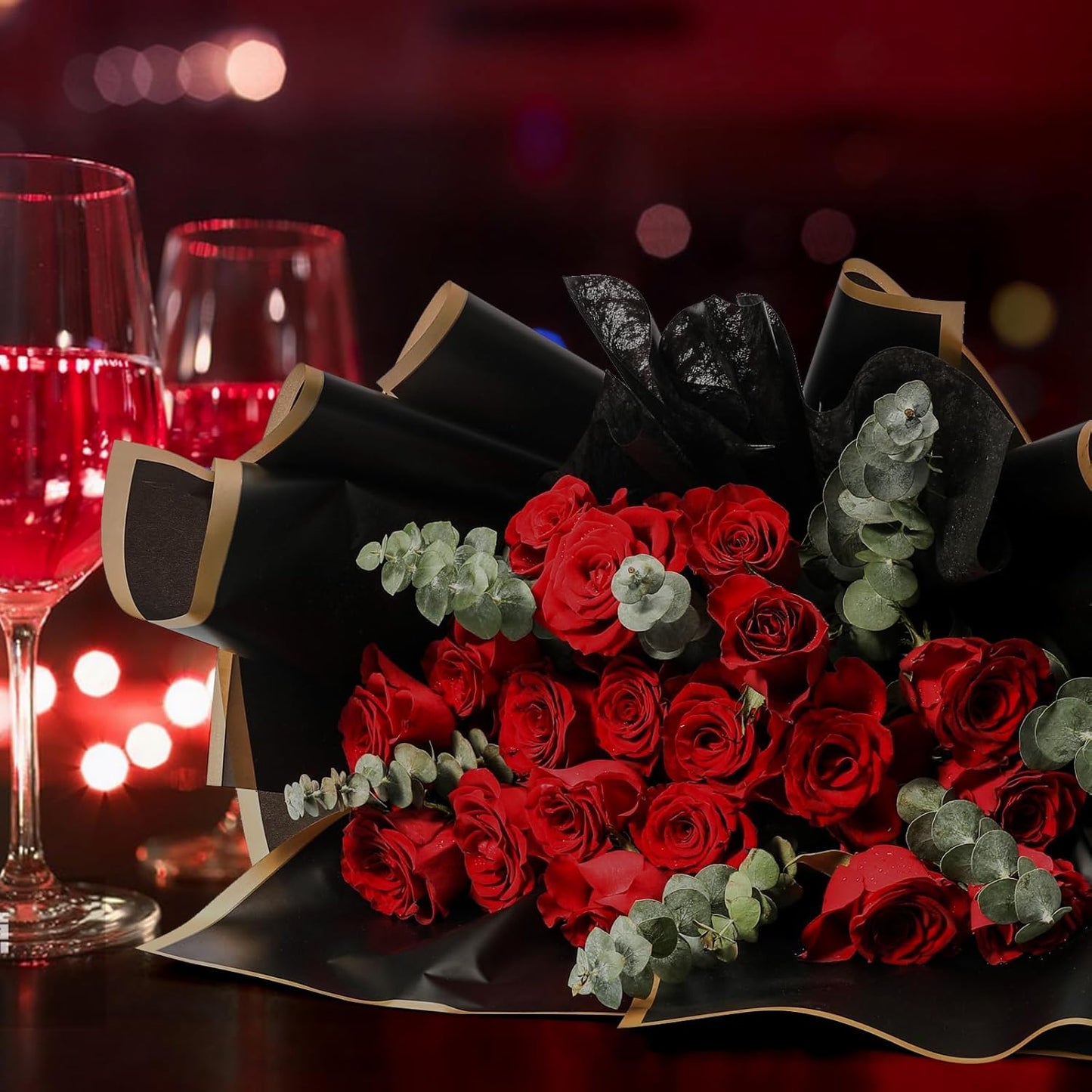 NESCCI 20 Sheets Flower Wrapping Paper - Waterproof Floral Bouquet Wrapping Paper, Florist Supplies Packaging Paper for Wedding Birthday Gift DIY (Black)