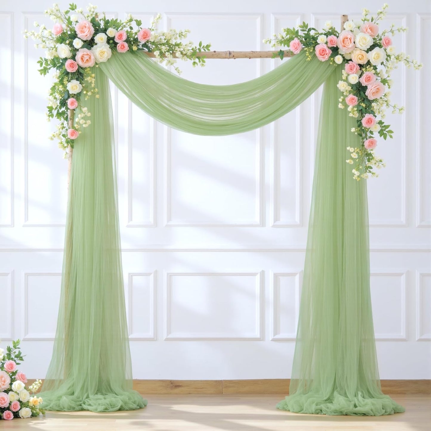 Wedding Arch Draping Fabric Backdrop 1 Panel 30" x 19Ft Sage Green Drapes Curtains for Wedding Reception Sheer Tulle Backdrop Curtain for Ceremony Birthday Party Baby Shower Arbor Ceiling Decorations