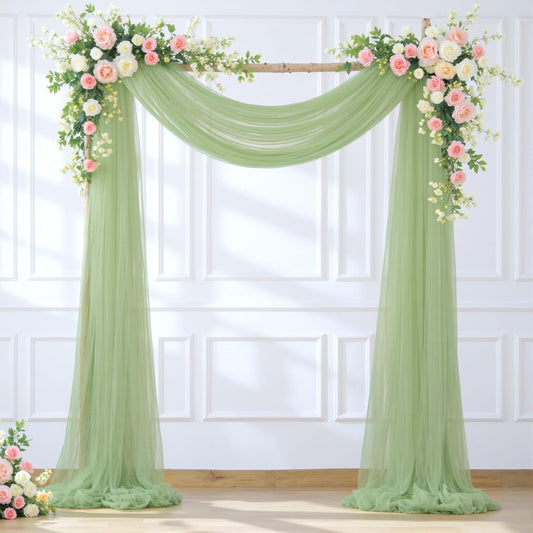 Wedding Arch Draping Fabric Backdrop 2 Panel 30" x 19Ft Sage Green Drapes Curtains for Wedding Reception Sheer Tulle Backdrop Curtain for Ceremony Birthday Party Baby Shower Arbor Ceiling Decorations