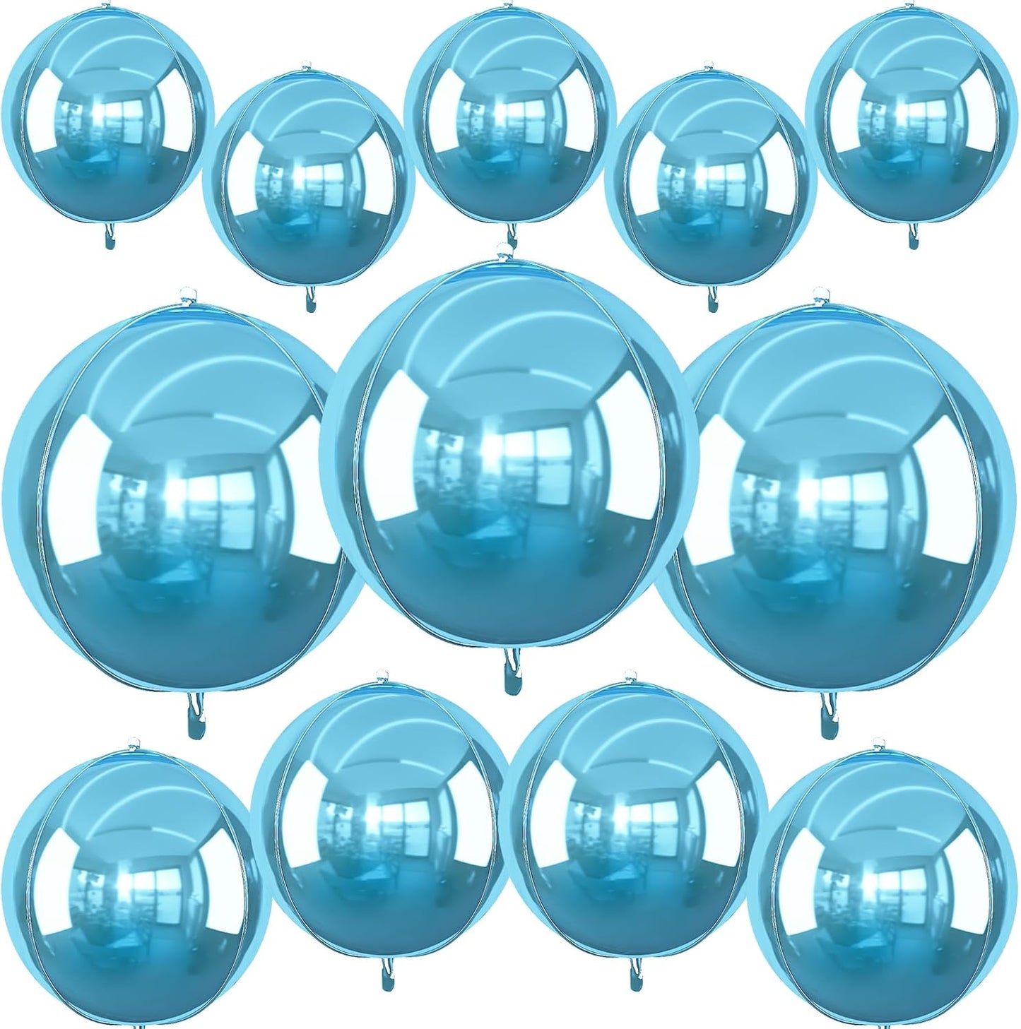 12Pcs Light Blue Round Foil Balloons, 22" 15" 10" 4D Helium Ball Balloon, Metallic Pearl Blue Foil Balloon for Birthday Graduation Wedding Anniversary New Year Eve Disco Prom Party Decorations