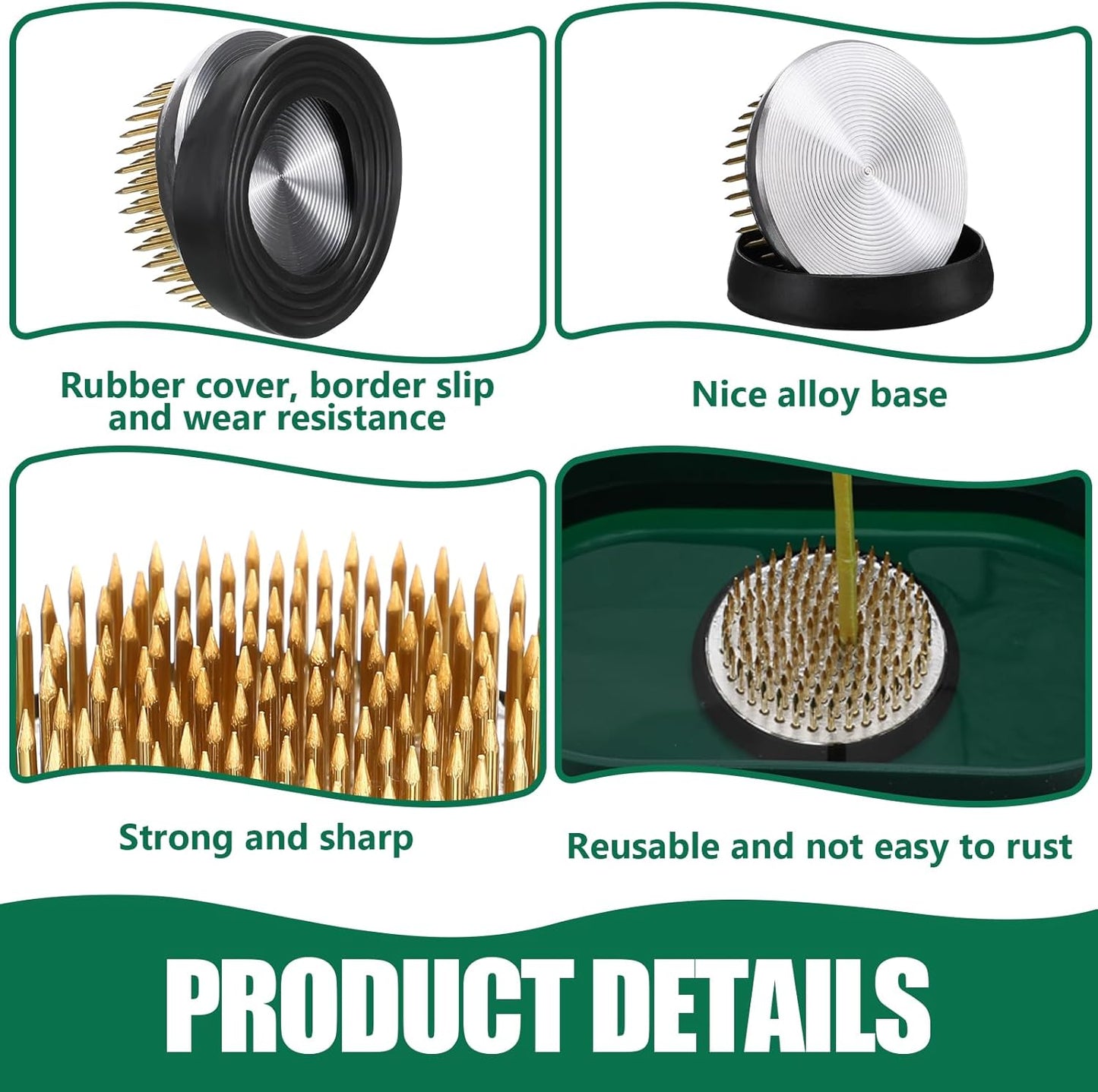 Sliner 16 Pieces Floral Frogs Round Flower Holder Japanese Ikebana Vase Kenzan Flower Flower Arranger Flower Fixed Tools Pin for Flower Arrangement Home DIY Craft (Gold,1.81 Inch)