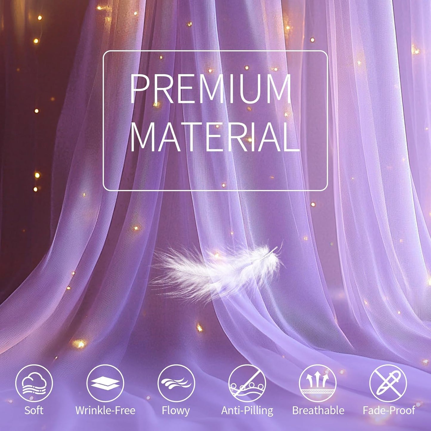 Lavender Tulle Backdrop Curtain with Lights String - 10x8ft Sheer Backdrop with 250 LEDs for Wedding, Baby Shower, Bridal Shower, Birthday Party Photo Shoot Background and Home Decorations