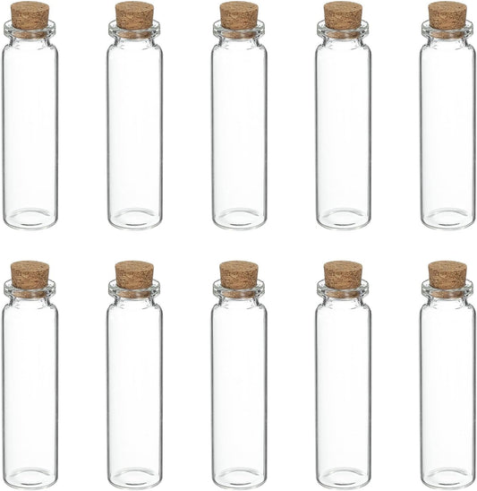 uxcell 10Pcs Mini Glass Bottles with Cork Stoppers, 20ml Small Clear Bottles Glass Empty Jars Vials for DIY Crafts Party Wedding Decor Favors