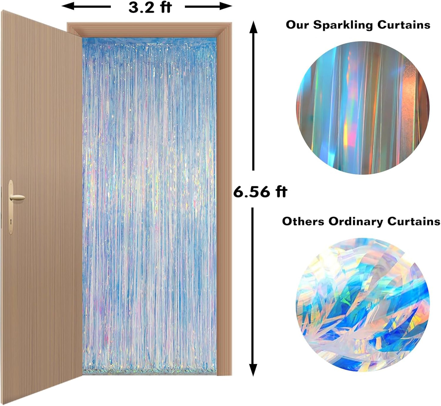 Melsan Iridescent Foil Fringe Backdrops Party Decorations - 2 Pack 3.2 x 6.5 ft Metallic Tinsel Photo Backdrop Curtains for Mermaid Unicorn Birthdays Parties - Iridescent 2 Packs