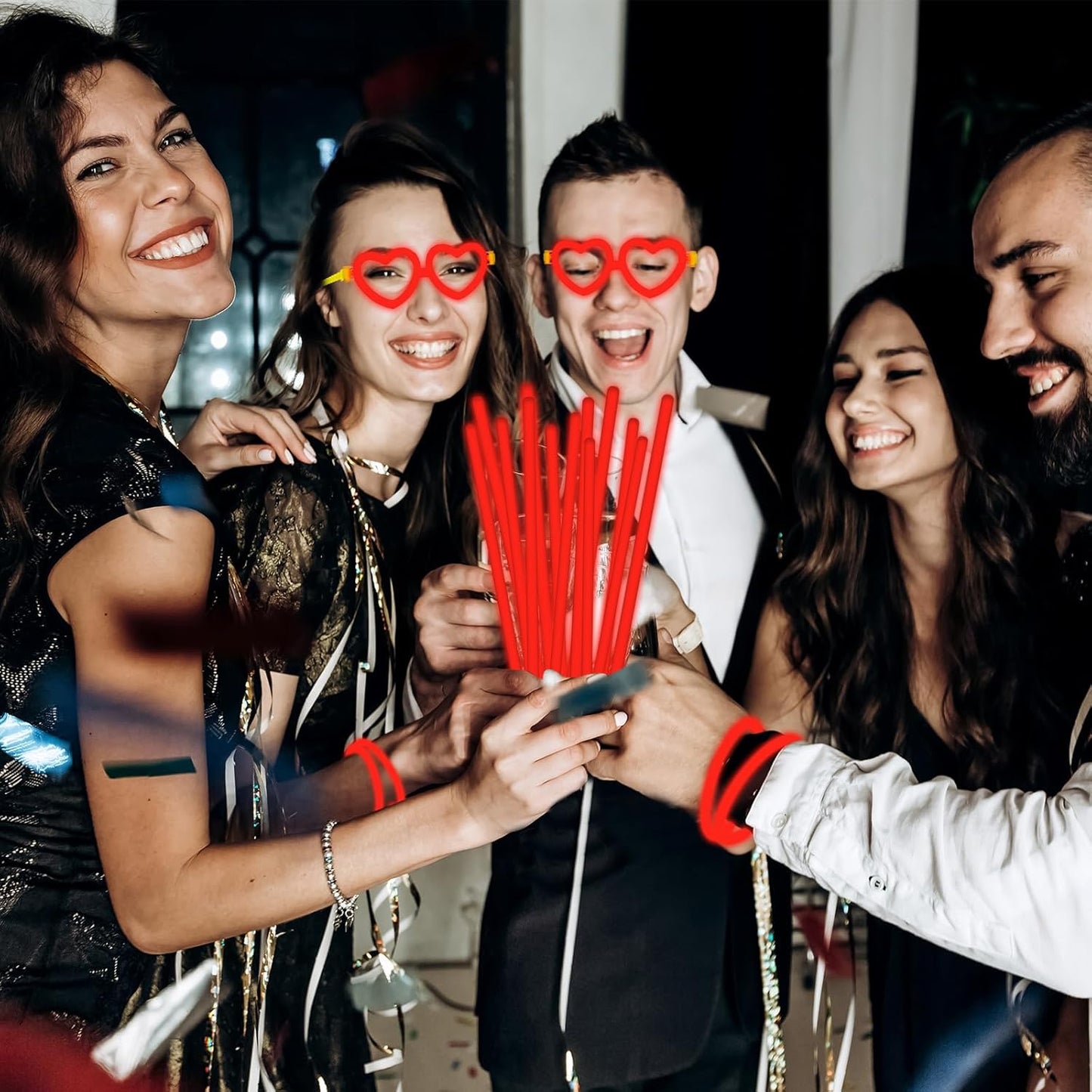 60 Pack 8” Red Glow Sticks Bulk Bright Glow Sticks with 60 Connectors 20 Heart Glasses Glow In The Dark Party Supplies Neon Party Decorations Glow Bracelet Glasses for Holiday Carnival(Red)