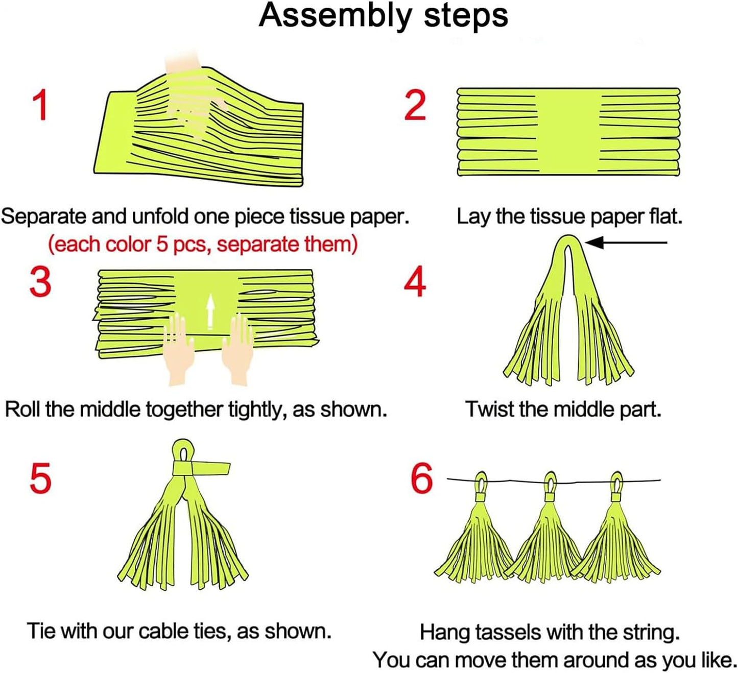 Pink Purple and Blue Tassel Garland Banner Paper Tassels for Birthday Party Decorations,Pack of 15