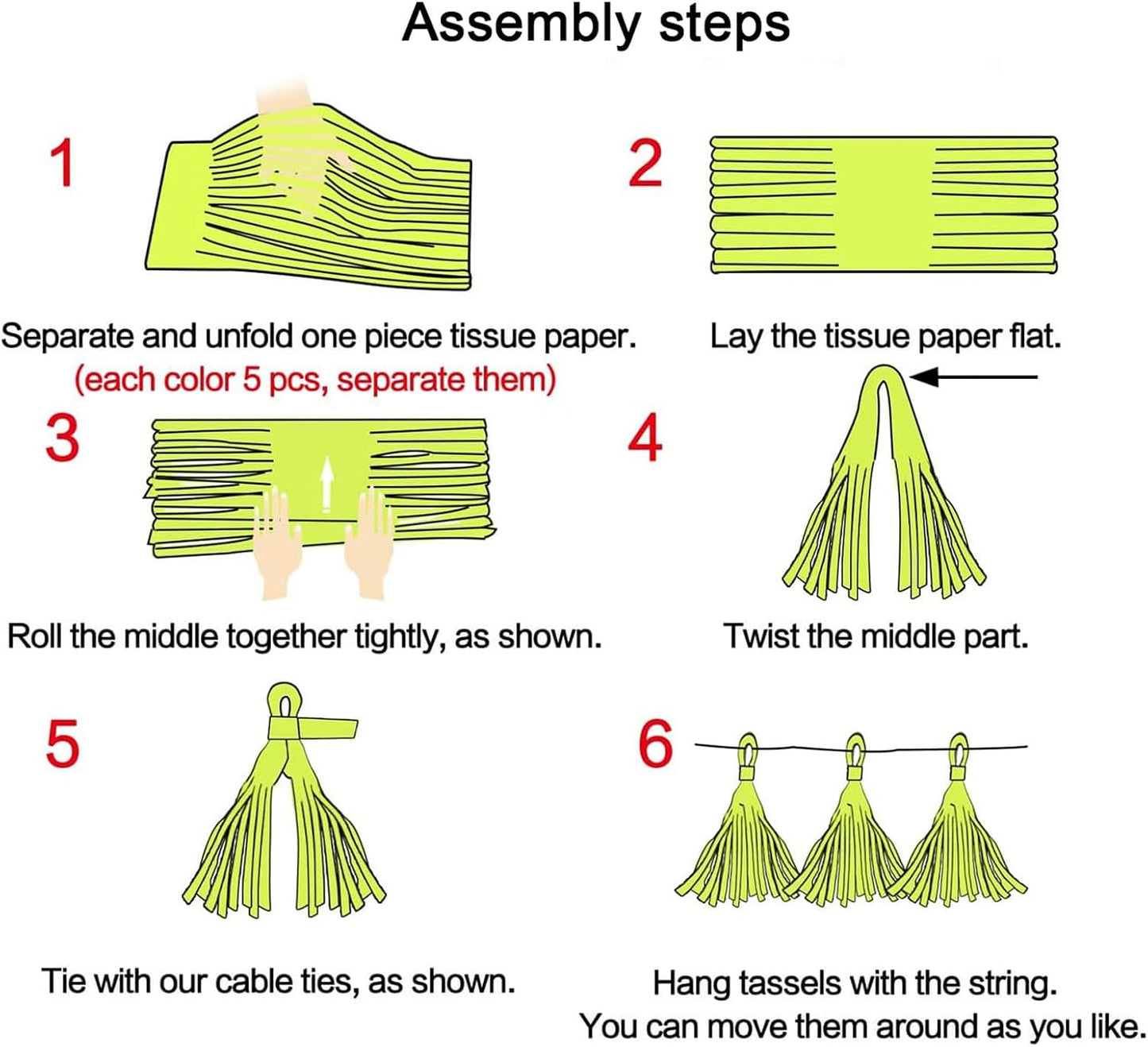 Aimto 20pcs Black and Red Shiny Tassel Garland Banner Tissue Paper Tassels for Party Decorations