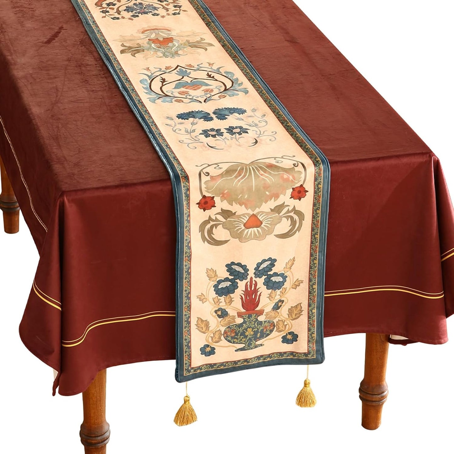 patdrea Designer Casual Wild Floral Velvet Table Runner 87 Inch Long, Brown Occult Bouquets Pattern Table Mat, Decoration for Kitchen Dining Coffee Table Cabinet Banquet Thanksgiving,12"*87"