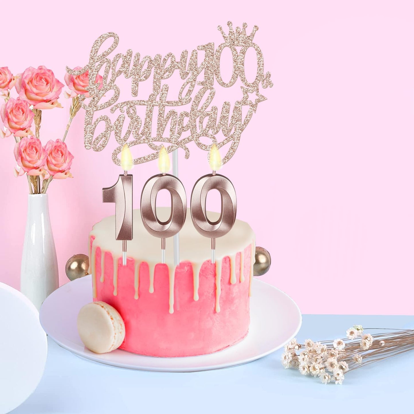 100th Birthday Decorations Women, Including Birthday Crown/Tiara, Sash, Cake Topper and Candles, Gifts for 100 Year Old Woman