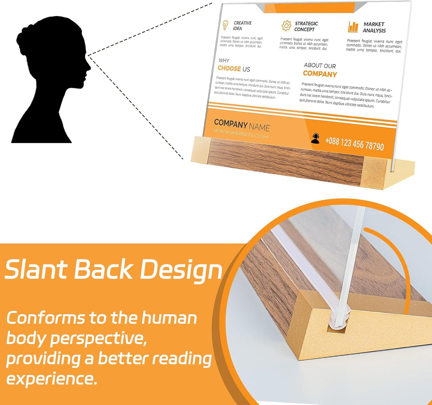 Acrylic Sign Holder 5"x7" Tabletop Display Clear Sign Board with Wood-Color Base, Horizontal for Store/Coffee Shop/Restaurant Menu Hotel/Office Display Holder, 2 Pack