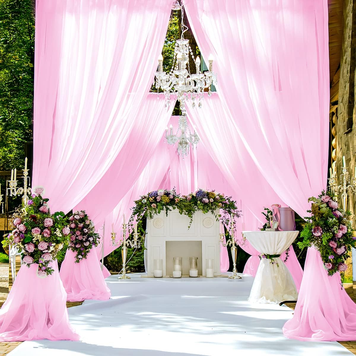 PARTISKY 10x10ft Pink Chiffon Sheer Backdrop Curtains, Wrinkle-Free Wedding Backdrop Drapes for Birthday Party Ceremony Arch Stage Decor Background for Photography 5x10ft,2 Panels