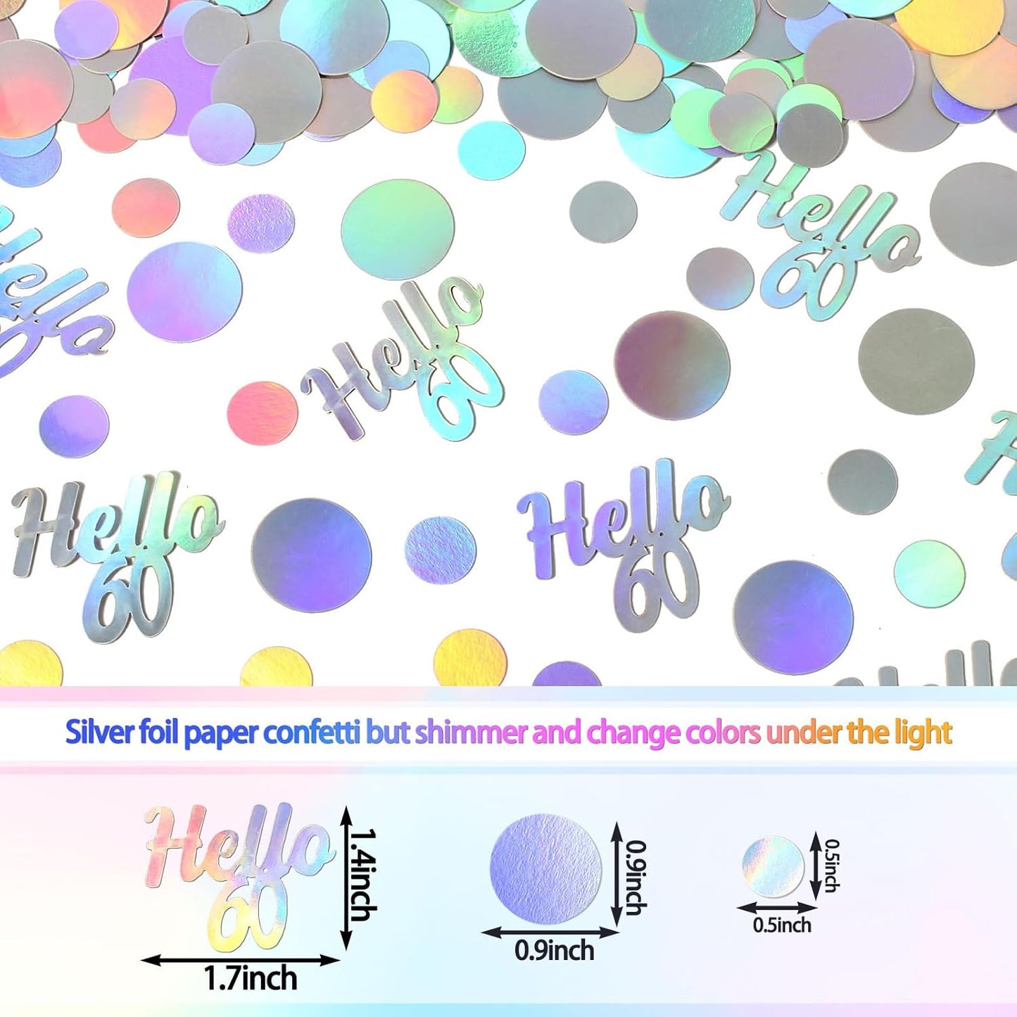 Hello 60 Birthday Confetti for Table Iridescent 60th Birthday Party Decorations for Women Sixty Years Old Happy Birthday Tables Scatter Circle Dots Party Confetti Anniversary Decor 300PC