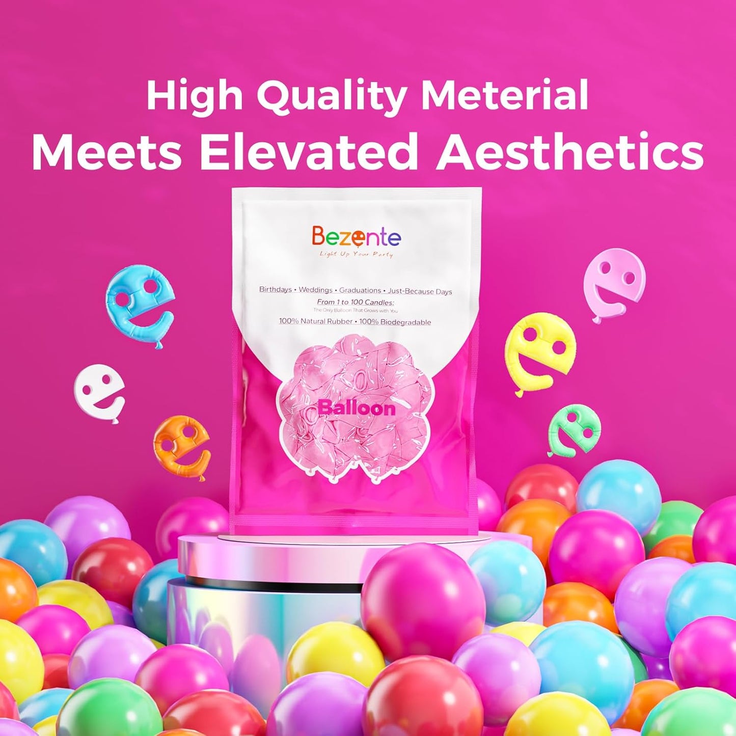 Bezente Rose Gold Metallic Chrome Balloons, 100 Pack 12 inch Rose Gold Latex Round Helium Balloons for Wedding Anniversary Bridal Shower Birthday Party Decorations