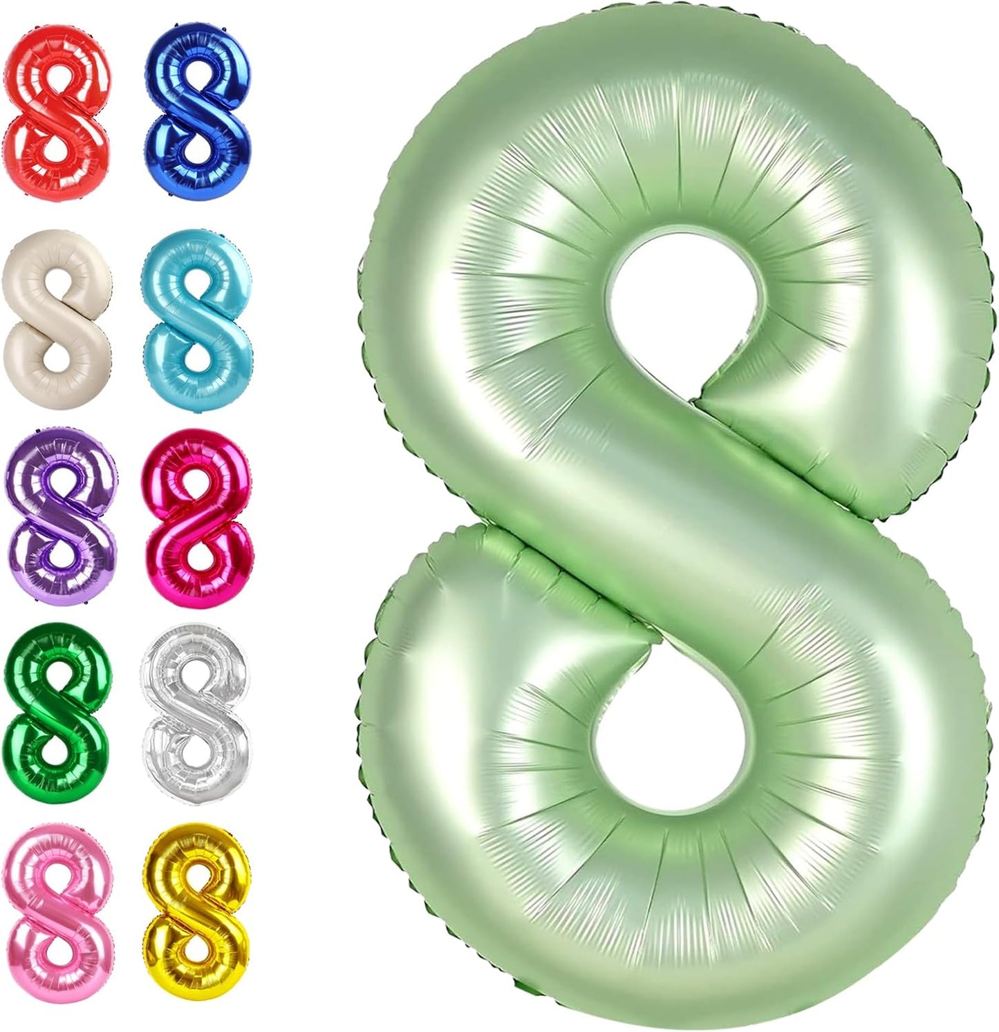 Helium Foil Sage Green Number 8 Balloon 40 Inch, Mylar Eight Numbers 8 18 28 38 48 58 80 88 Birthday Balloons, Oliver Green Women Men Anniversary Graduations Party Supplies
