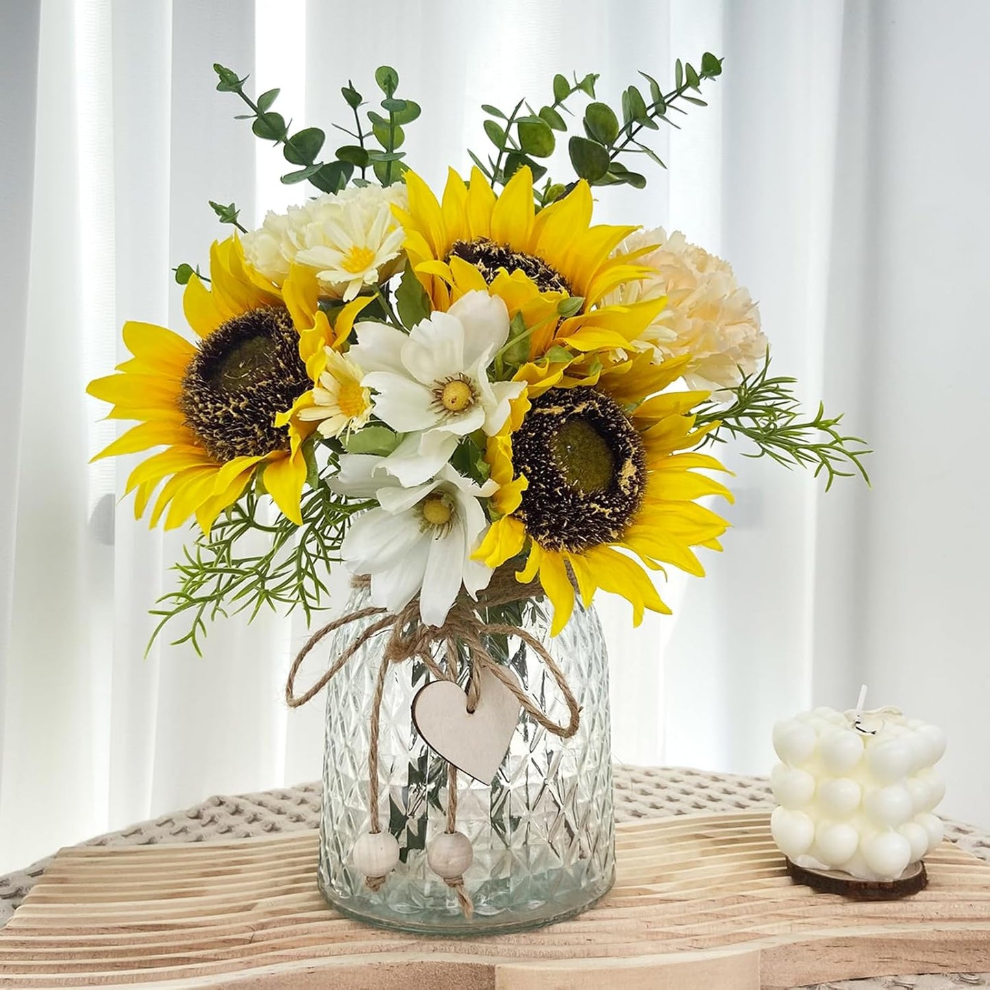 Fake Flowers in Vase,Artificial Sunflower Bouquets in Vase with a Flower Arrangement Holder,Table Centerpieces for Dining Room,Flower Centerpieces for Tables,Faux Flowers for Coffee Table Decor