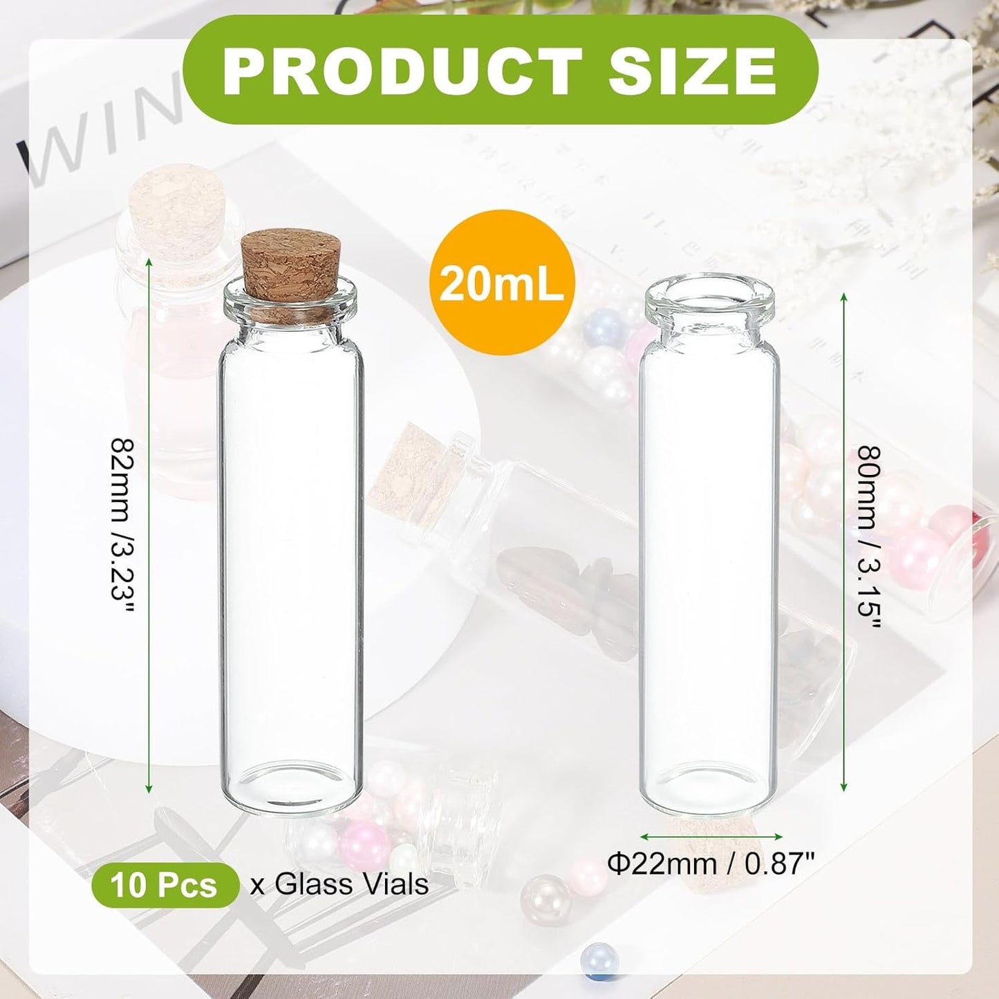 uxcell 10Pcs Mini Glass Bottles with Cork Stoppers, 20ml Small Clear Bottles Glass Empty Jars Vials for DIY Crafts Party Wedding Decor Favors