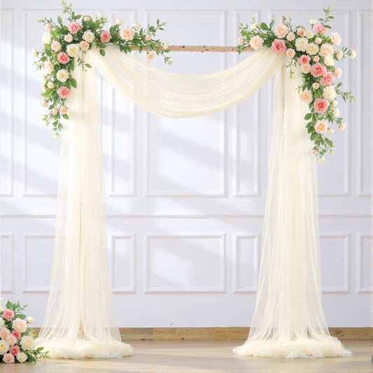 Wedding Arch Draping Fabric Backdrop 2 Panel 30" x 19Ft Ivory Drapes Curtains for Wedding Reception Sheer Tulle Backdrop Curtain for Ceremony Birthday Party Baby Shower Arbor Ceiling Decorations