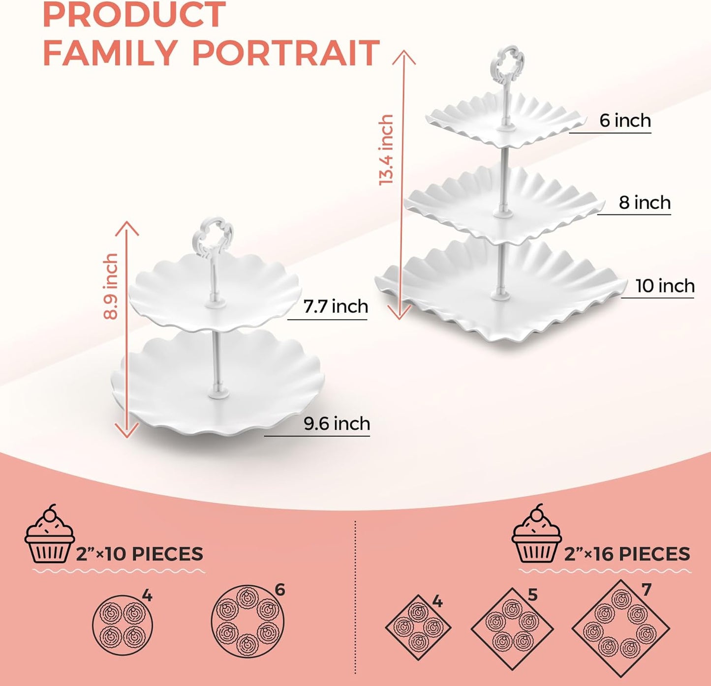 Cupcake Stand, 12Pcs Dessert Table Display Set, 3-Tier Cup Cake Tower Stands & 2-Tiered Cake Holder, Treat Food Platters Serving Trays for Cookie, Candy, Tea Party, Baby Shower, Birthday, Plastic