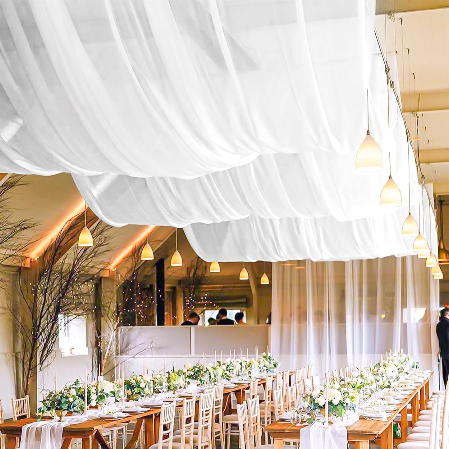 4 Panels White Wedding Ceiling Drapes 5ftx30ft Ceiling Drapes Chiffon Fabric Arch Draping Sheer Curtains Soft Drapery Draping Wedding Ceiling Decorations for Party Ceremony Stage Swag
