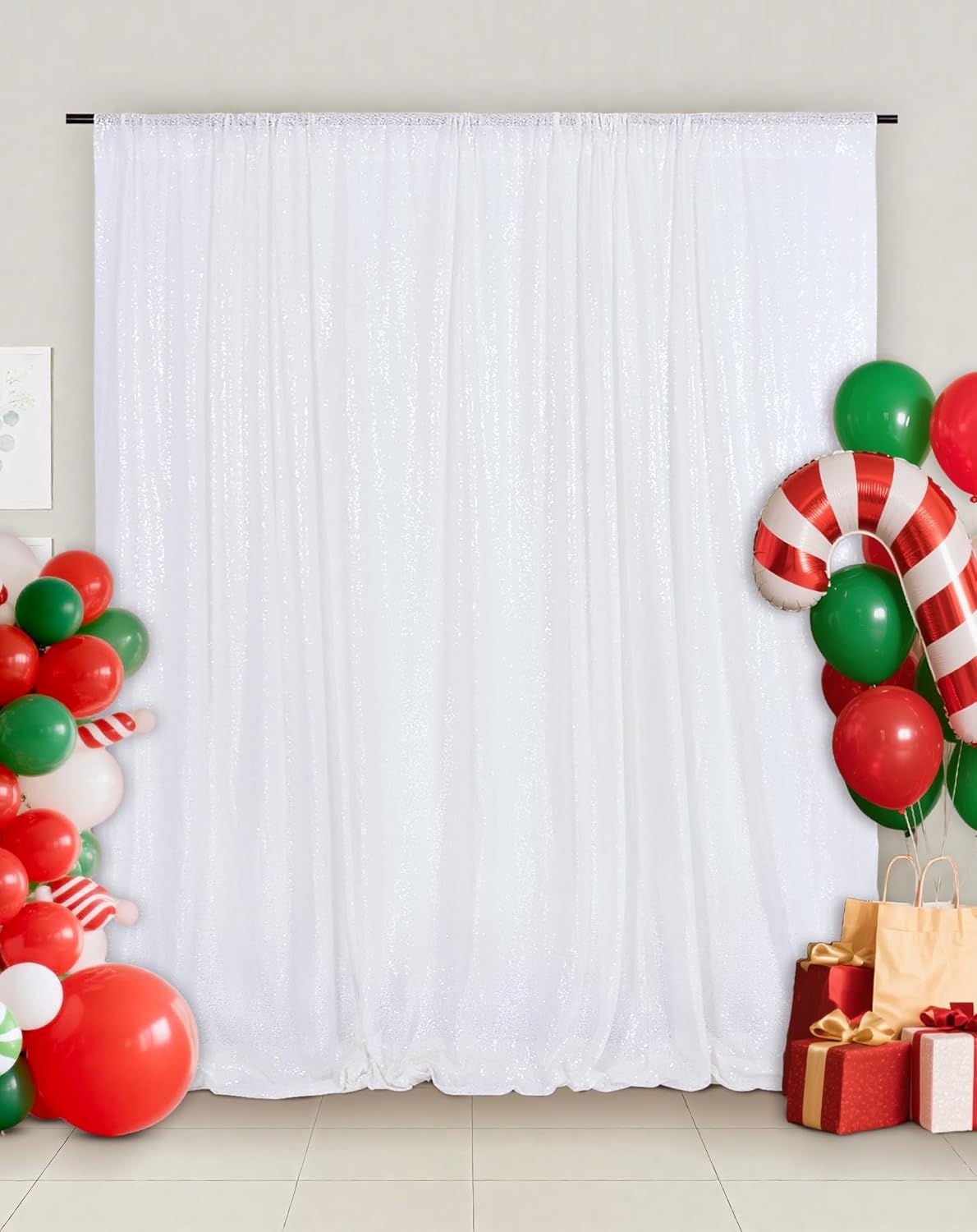 Eternal Beauty White Sequin Backdrop, 20x10 Ft Glitter Background Curtains for Christmas Shimmer Photography Party Wedding Birthday Back Drop Decor