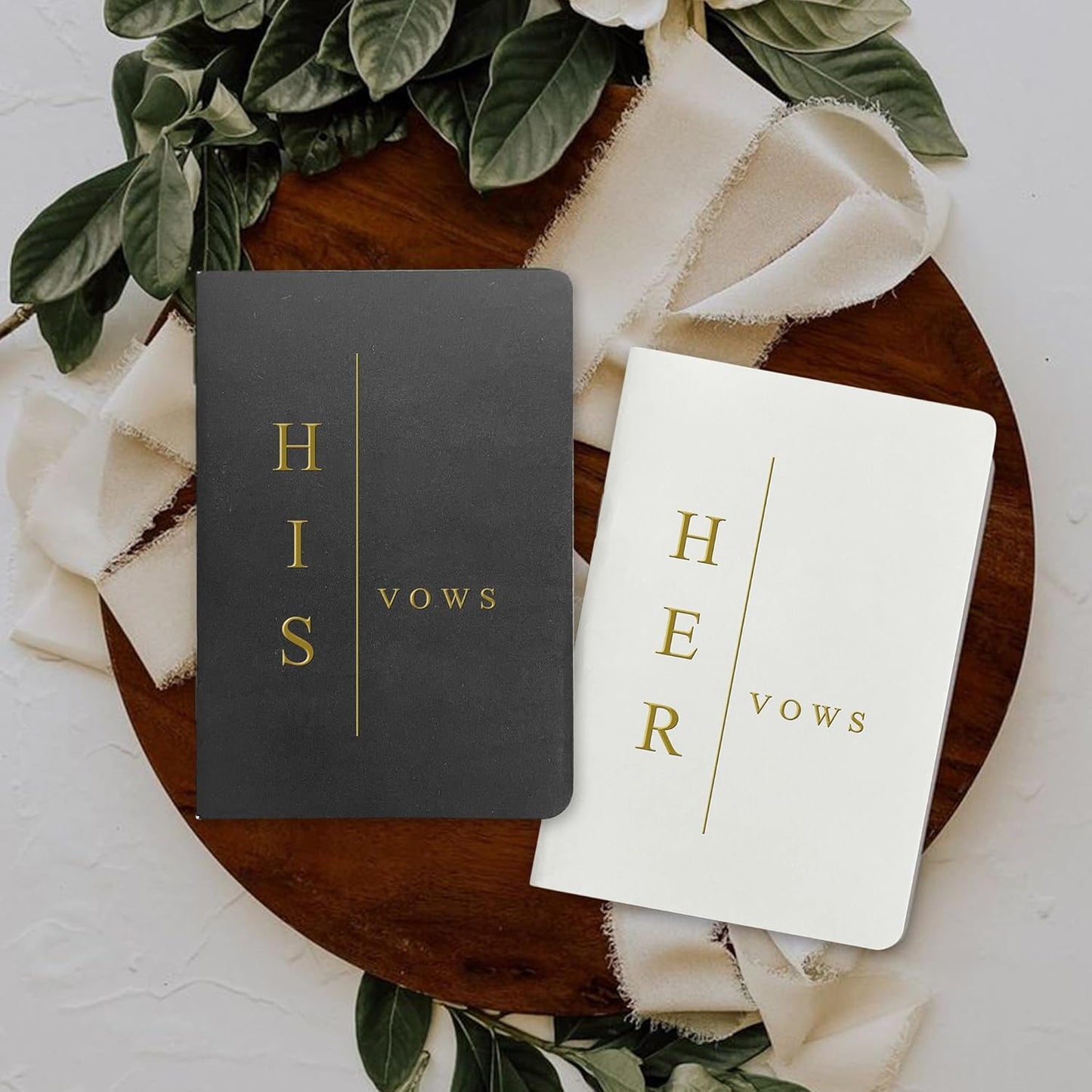 Vow Books His and Hers Soft Touch Gold Foil Engraving Vow Books Wedding Essentials Wedding Accessories(TR-HH-Black)