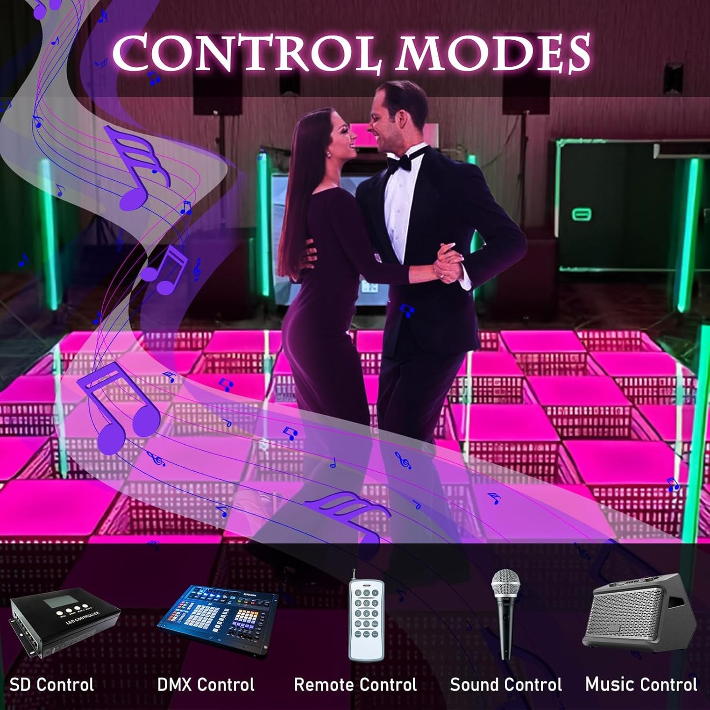 Dance Floor Stage Lights-Tempered Glass with Flight Case - RGB Color Changing Lights for Wedding, Party, Club - Non-Slip (3D&RGB -Magnetic, 12 * 12 FT)