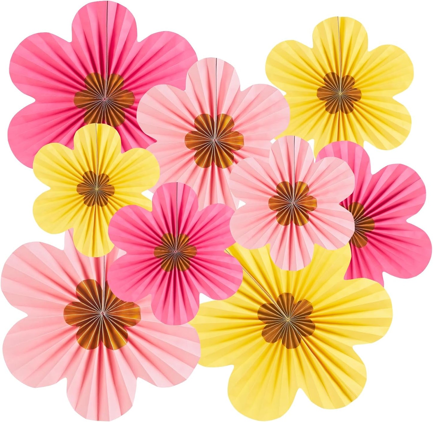 SUNBEAUTY Paper Flowers Decorations for Wall Gold Flower Party Decorations Hanging Fans Floral Backdrop Decor Mothers Day Birthday Wedding Baby Shower Decoration Wall Set of 9