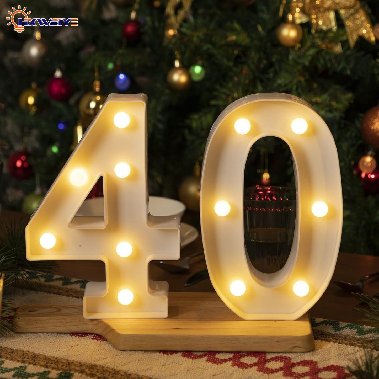HXWEIYE Marquee Light Up Numbers-4, Led Large Numbers Letters Sign 26 Alphabet and 10 Number for Party Décor, Light Up Letters Battery Powered Warm White Christmas Decoration Numbers Light